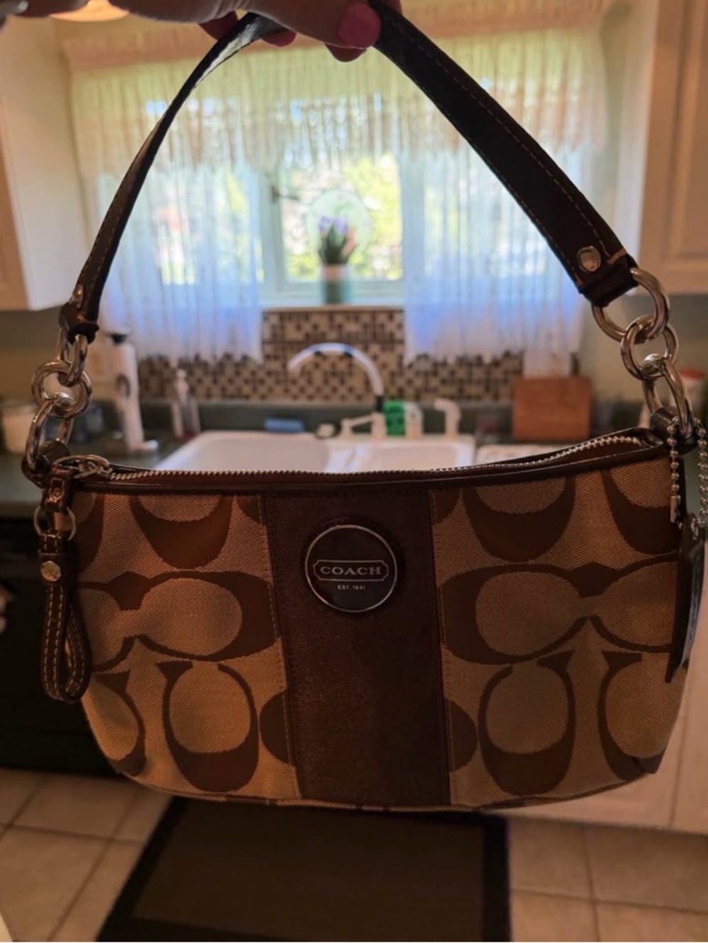 Coach Signature Canvas Shoulder Bag in Brown and Tan - Picture 2 of 4